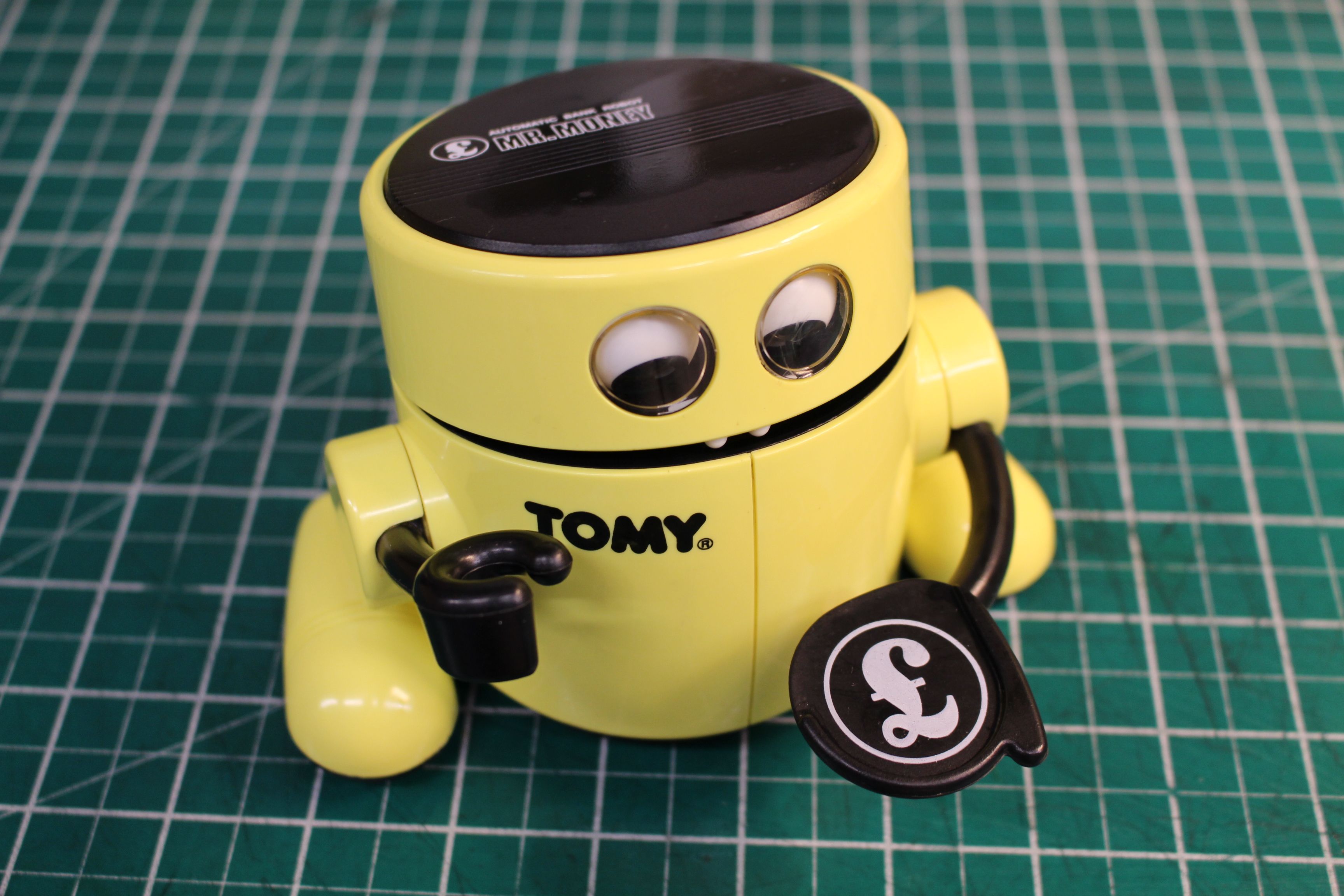 Rare robot bancaire automatique Mr Money 1987 par Tomy WORKING, tirelire robotique jaune cool vintage - France